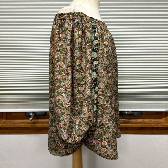 Anthropologie One September Green Pink Floral Print Off The Shoulder Top - Picture 6 of 12